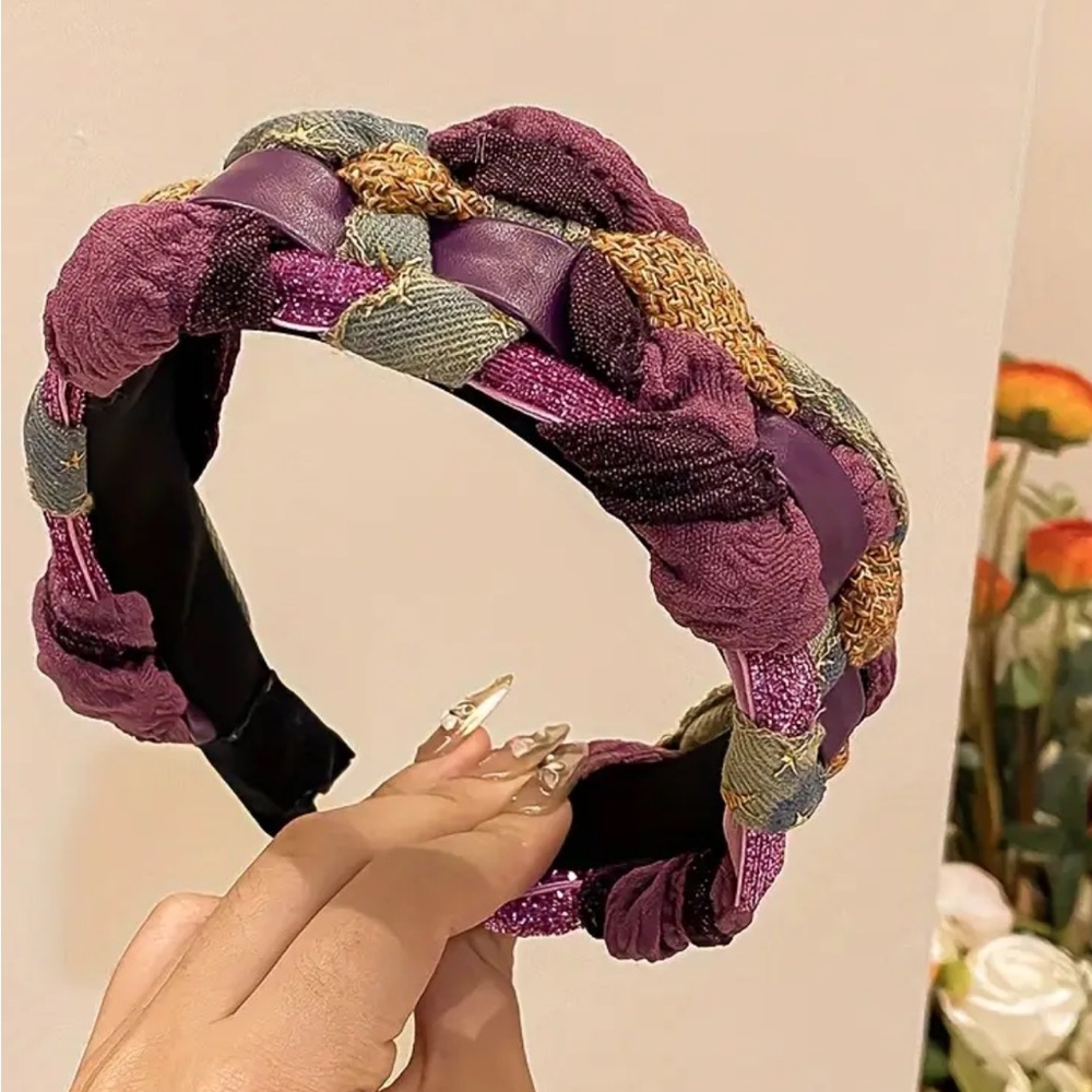 Purple Knotted Cotton Blend Mixed Fabric Headband